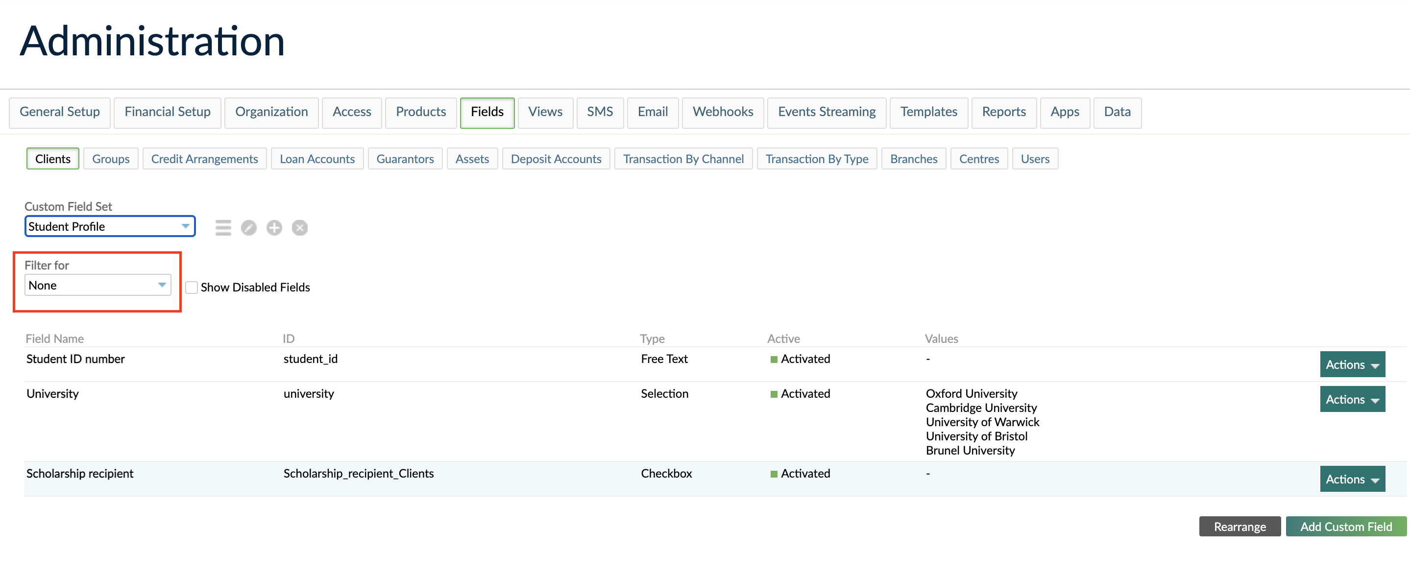 Filter for dropdown allows you to filter custom fields by item type